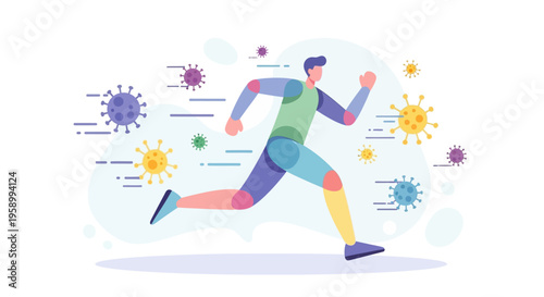 Man Running from Virus Germs Illustration.