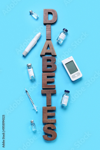 Word DIABETES with insulin,...
