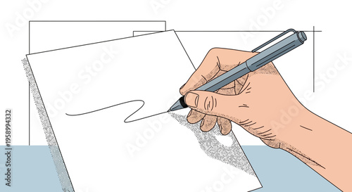 Hand writing signature on paper with pen, close-up of signing document, business concept