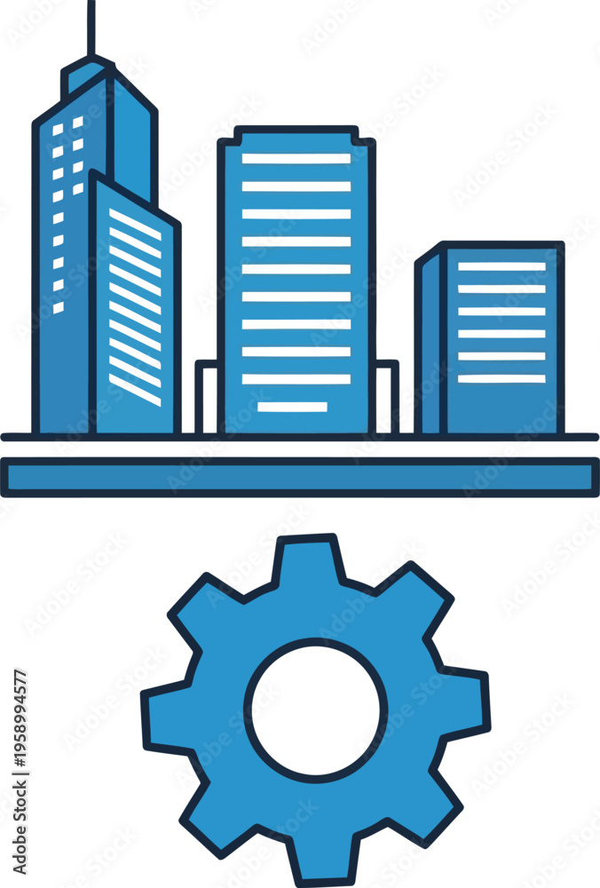 Fototapeta premium A blue cityscape with a gear
