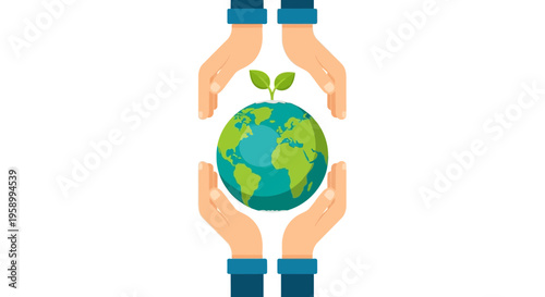 Hands Protecting Planet Earth with Sprout Growing, Environmental Protection Concept