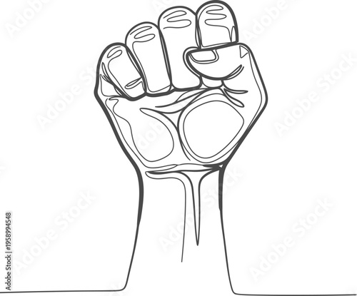 A clenched fist raised in defiance or solidarity