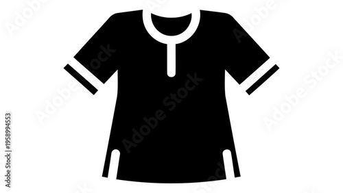 Black silhouette of a kurti tunic top on white background, Indian traditional wear