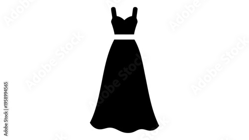 Black silhouette of a strappy maxi dress with a flared skirt on white background