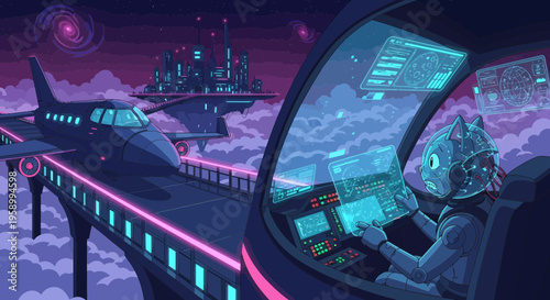 Pilot wearing futuristic helmet in cockpit controlling aircraft.