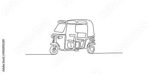 Continuous line drawing of a tuk tuk or auto rickshaw vehicle three wheeler illustration transportation