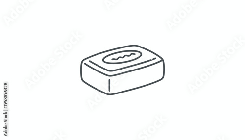 Hand-drawn illustration of a bar of soap with wavy lines on a white background