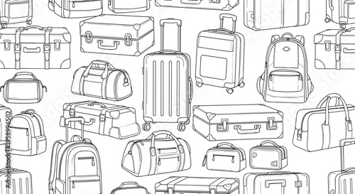 A collection of various luggage and travel bags in a simple line art style