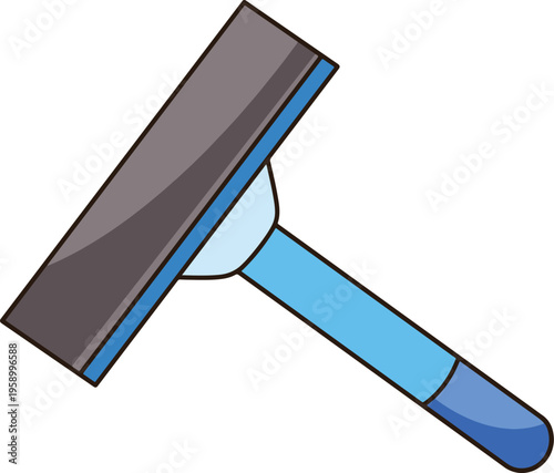 Cleanical Blue Window Squeegee Hand Drawn Minimalist Cartoon for Glass Cleaning and Housekeeping