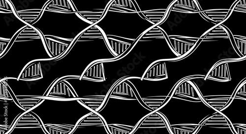A black and white DNA double helix pattern vector graphic illustration