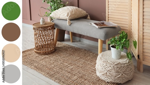 Grey bench, folding screen,...