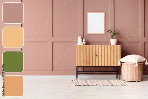 Wooden commode, basket and ...