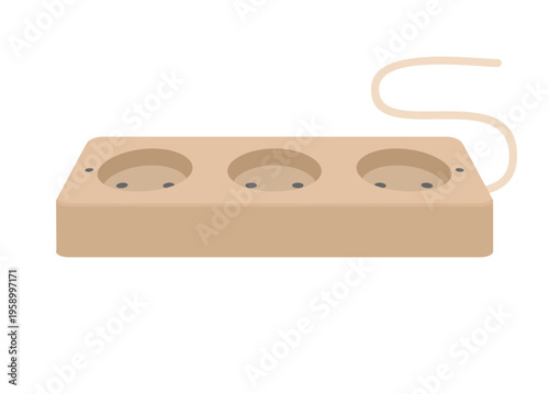 Three ports electric socket. Type C. Simple flat illustration in perspective view