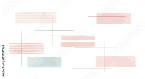 Abstract Washi Tape Overlays with Minimalist Lines on White Background