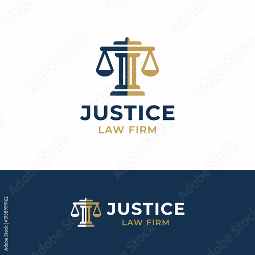 Foto This logo represents a law firm with a balanced scale icon, embodying justice, professionalism, and trust