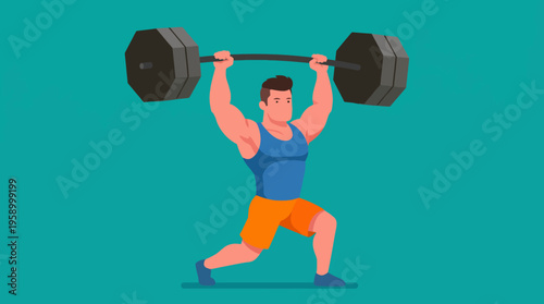 An energetic illustration showcasing a strong man lifting heavy weights in a gym, emphasizing strength training and fitness motivation.
