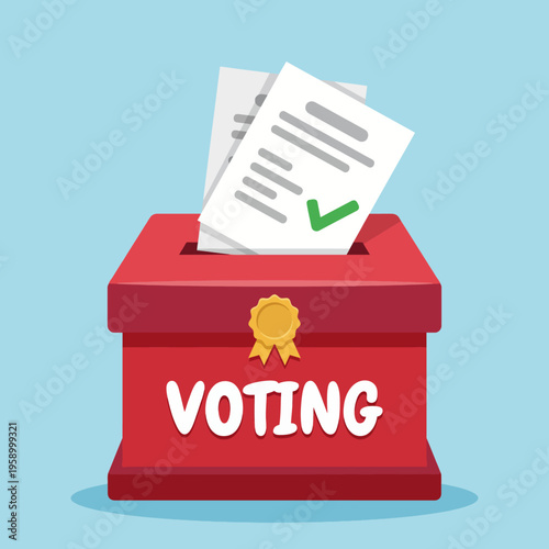 A bright illustration of a voting box filled with ballots, representing democratic participation and civic engagement in a visually appealing and relatable manner for all ages.