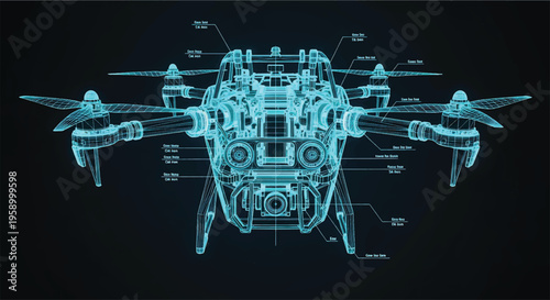 Drone Blueprint – Unmanned Aerial Vehicle CAD Engineering Technical Drawing