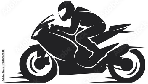 Black silhouette of a motorcyclist riding a motorcycle with motion lines