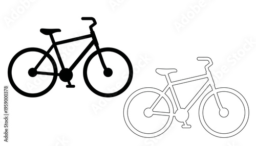 Vector illustration of bicycles in black silhouette and outline