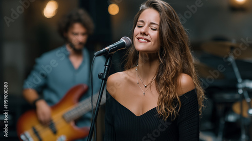Harmony on Stage: A singer,...
