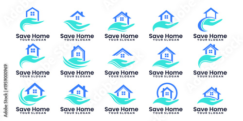Creative Save Home logos featuring shields, houses, and eco icons for safe and secure living concepts