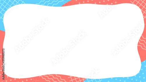 コーラルピンクとスカイブルーの波型フレーム背景 1920×1080サイズのポップなパターン入りバナー用ベクター素材