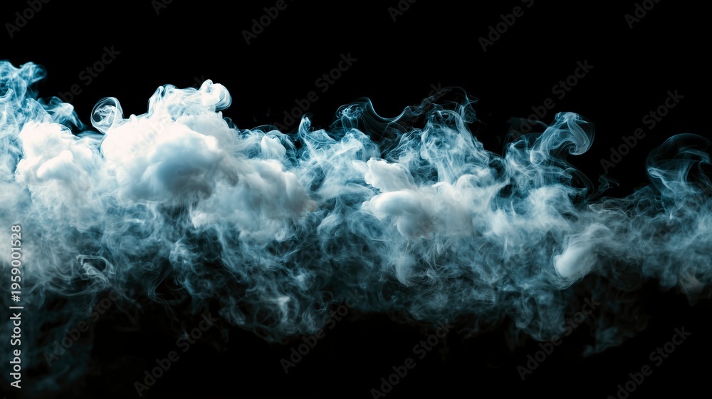 Fototapeta premium 黒背景に広がるドライアイスの白い煙とスモーク効果