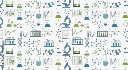 Science Pattern: Microscopic World, Molecules, DNA, Lab Equipment, Charts