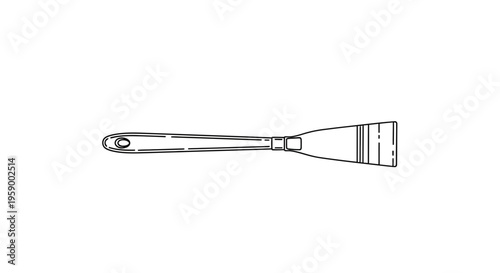 Drawing of a metal spatula with a long handle on a white background