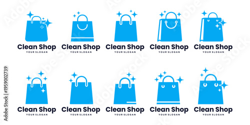 Minimal clean shopping logo set featuring simple and elegant concepts, ideal for fashion shops, marketplaces, and digital commerce.