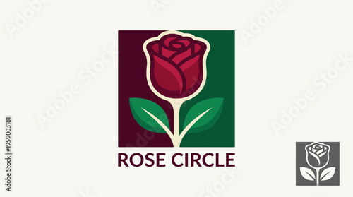 This refined logo presents a beautiful rose icon with green leaves, symbolizing love, beauty, and nature, perfect for a brand focusing on floral arrangements or aesthetics.