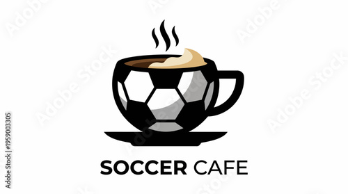 A unique coffee cup design shaped like a soccer ball, perfect for a café that caters to sports fans, blends the love of coffee and soccer into one appealing concept.
