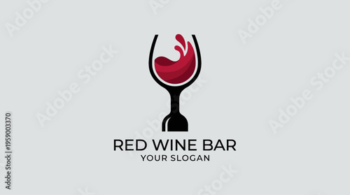 A sophisticated logo design showcasing a red wine glass with a splash, embodying the essence of fine wine culture and a luxurious experience at a wine bar.
