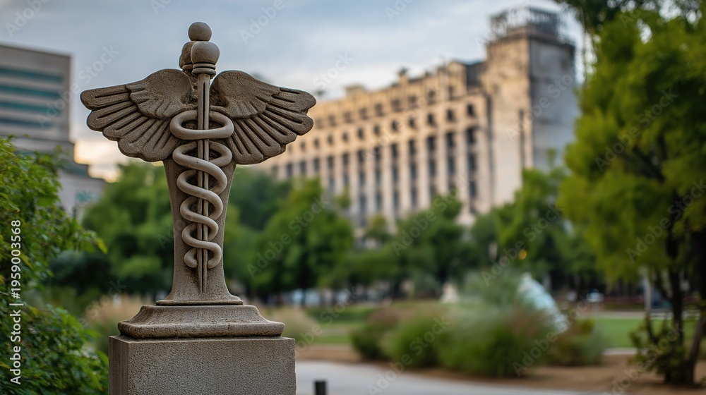 Obraz premium Medical Symbol in Urban Park Setting