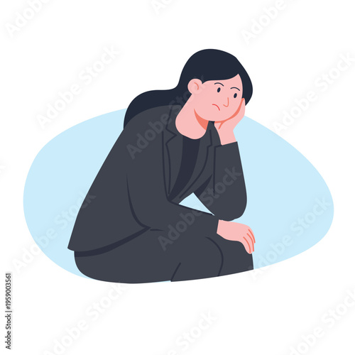 Sad Woman in Dark Suit Sitting with Head Resting on Hand