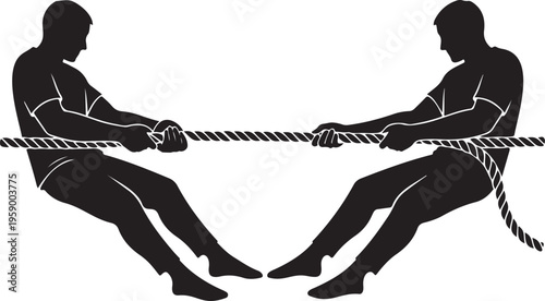 Tug of war hands pull rope silhouette vector design.Balck and white vector illustration.