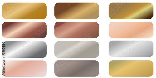 Collection of gold silver bronze and rose gold gradient texture background vector