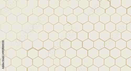 Abstract Hexagonal Pattern Background, Geometric Honeycomb Texture, Light Beige and Gold