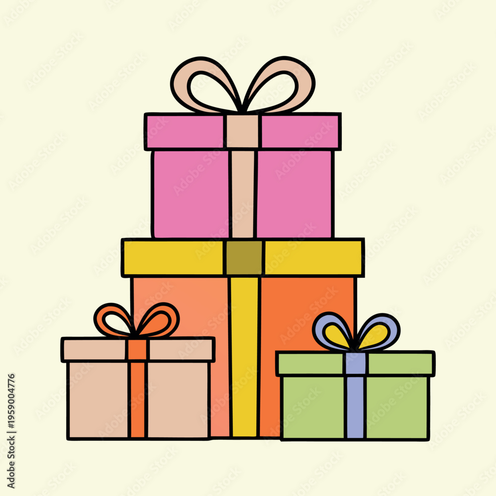 Fototapeta premium Stacked gift boxes colorful-presents blue yellow. 