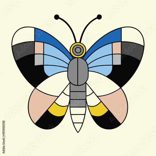 Stylized butterfly illustration vibrant cyan 