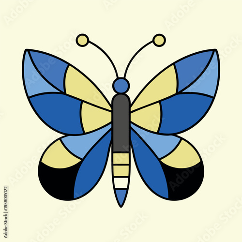 Stylized butterfly illustration vibrant cyan 