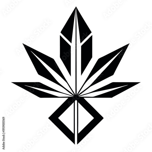 Stylized cannabis leaf black-and-white silhouette  