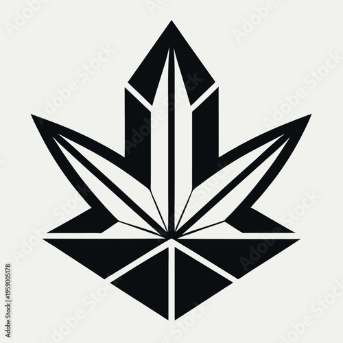 Stylized cannabis leaf black-and-white silhouette  