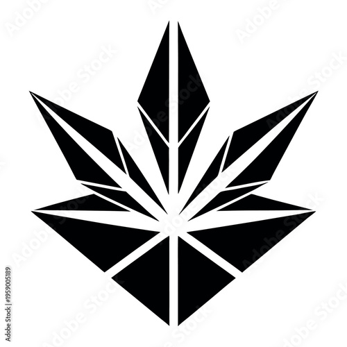 Stylized cannabis leaf black-and-white silhouette  