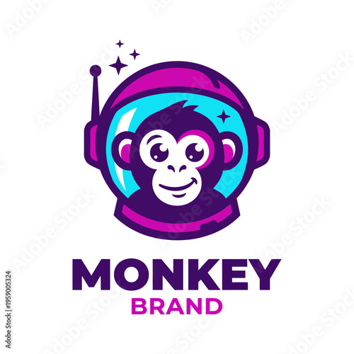 A vibrant and engaging logo of a space-themed monkey, radiating joy and creativity, ideal for brands targeting a youthful and adventurous audience.