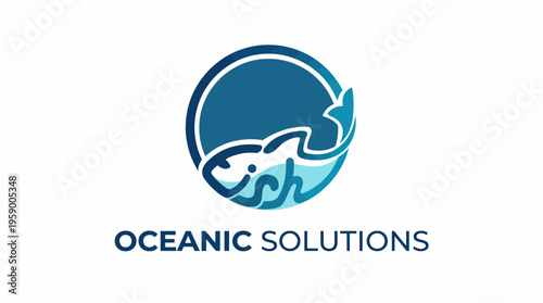 An elegant and modern logo design featuring a fish silhouette, representing aquatic solutions and marine wisdom, ideal for environmentally focused brands.