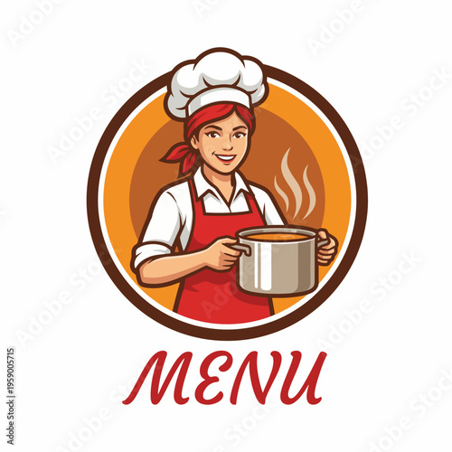 This illustration portrays a cheerful chef with a pot of steaming food, highlighting the joy of culinary arts and the importance of nutritious meals in a vibrant and inviting setting.