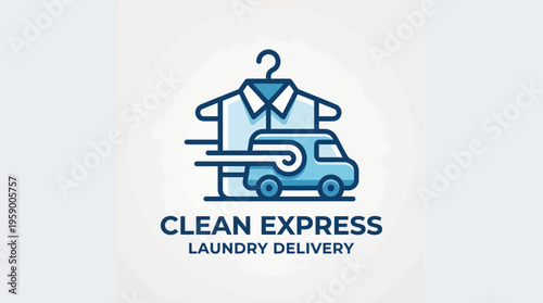 An innovative icon depicting a laundry service with a shirt on a hanger and a van, representing convenience and efficiency for a modern lifestyle of busy individuals.