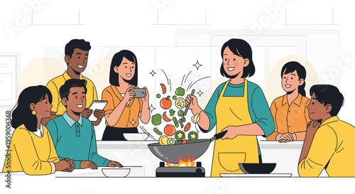 Family enjoys cooking together in a bright kitchen setting.